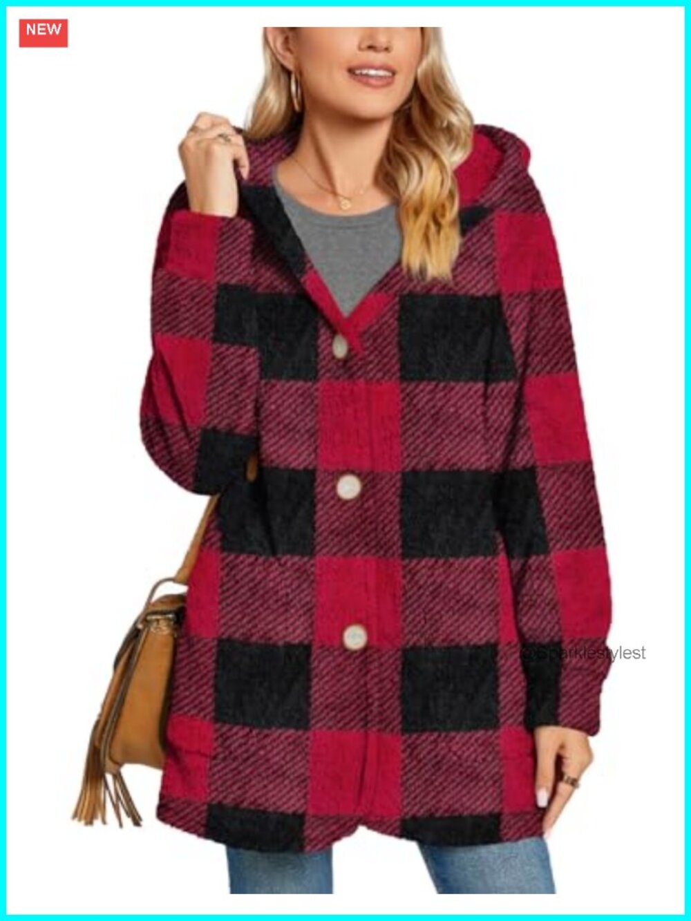 Women's Fuzzy Fleece Hooded Cardigan Jacket with Pockets Long Sleeve